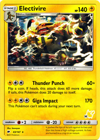 Electivire (43/147) (Pikachu Stamp #32) [Battle Academy 2020]